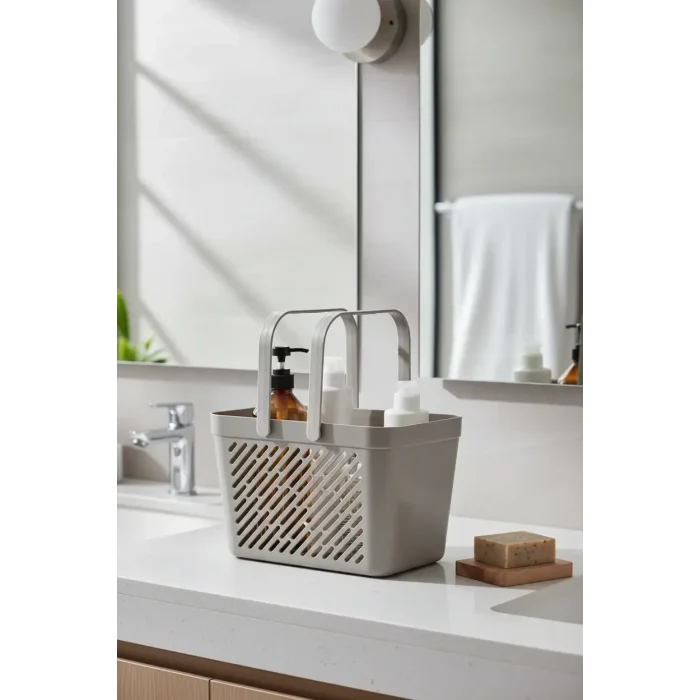 BUĞZ 2li Gri Kulplu Organizer Sepet Mutfak Banyo Düzenleyici Taşıma Seti