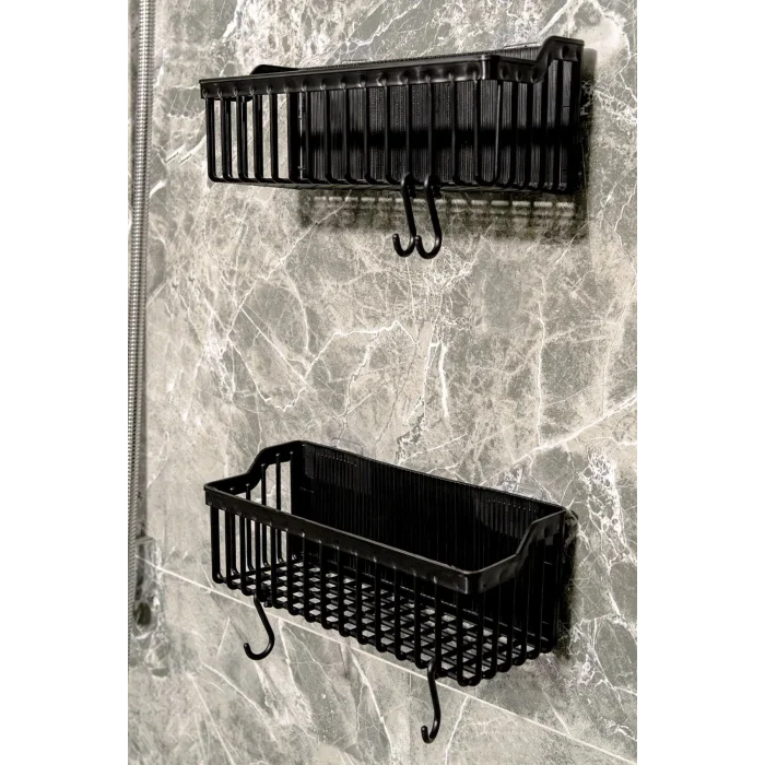 BUĞZ 2 Li Plastik Yapışkanlı Askılı Mutfak- Banyo Rafı Düzenleyici Duş Şampuanlık