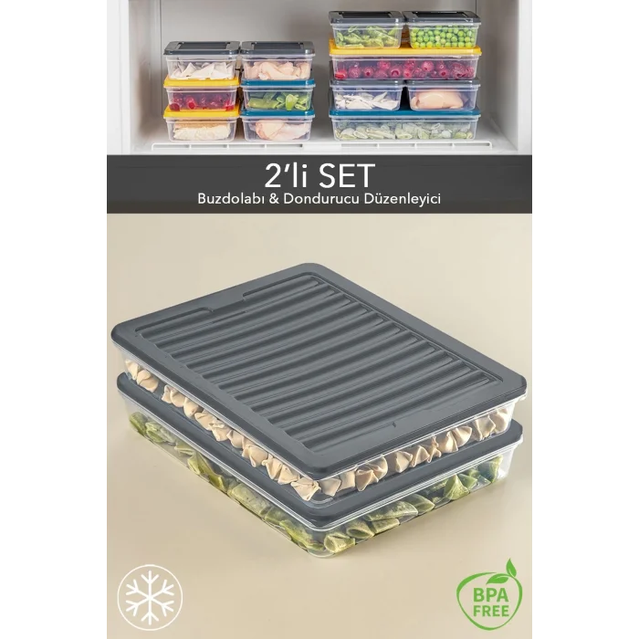  2li Saklama Kabı , Mikrodalga Uyumlu Erzak Saklama Kabı Antrasit 2 X 2400 ml