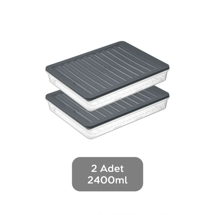  2li Saklama Kabı , Mikrodalga Uyumlu Erzak Saklama Kabı Antrasit 2 X 2400 ml