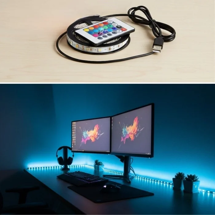 BUĞZ 2 Metre Kumandalı USB LED Şerit Işık – Renk Ayarlı Dekoratif Ortam ve Ambiyans Aydınlatması