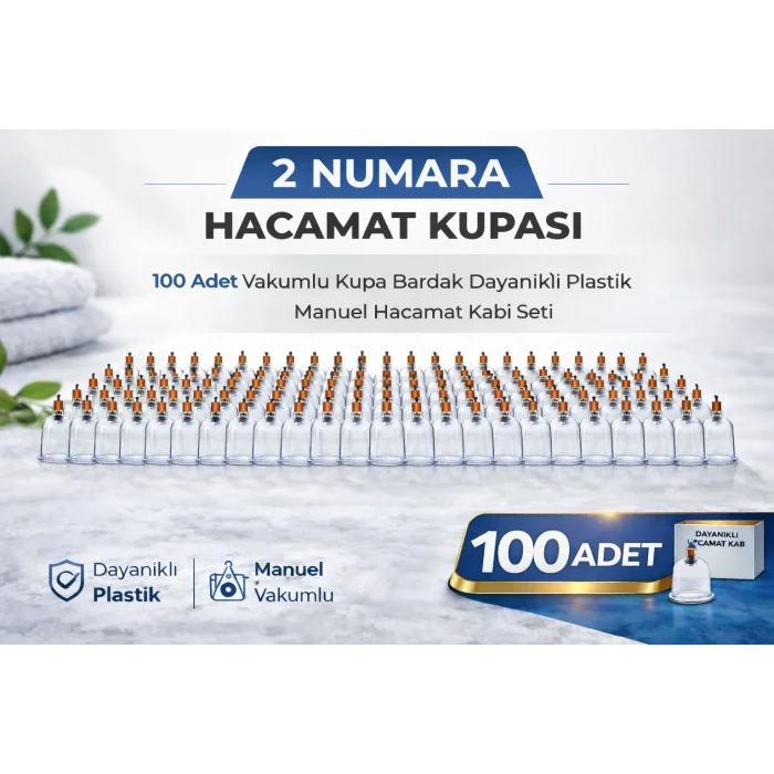 BUĞZ 2 Numara Hacamat Kupası 100 Adet Vakumlu Kupa Bardak Dayanıklı Plastik Manuel Hacamat Kabı