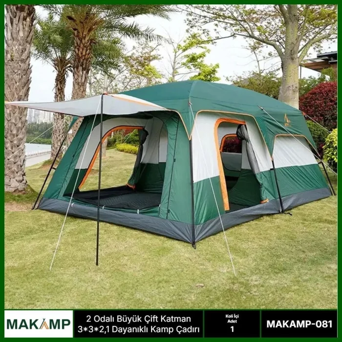 BUĞZ 2 Odalı Büyük Çift Katman 3*3*2,1 Dayanıklı Kamp Çadırı