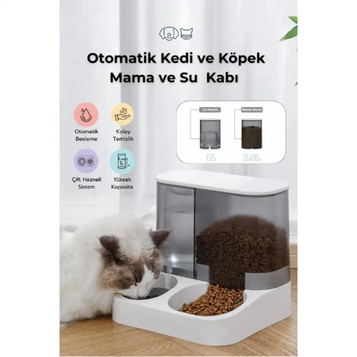 BUĞZ 2si 1 Arada Otomatik Kedi Mama ve Su Kabı
