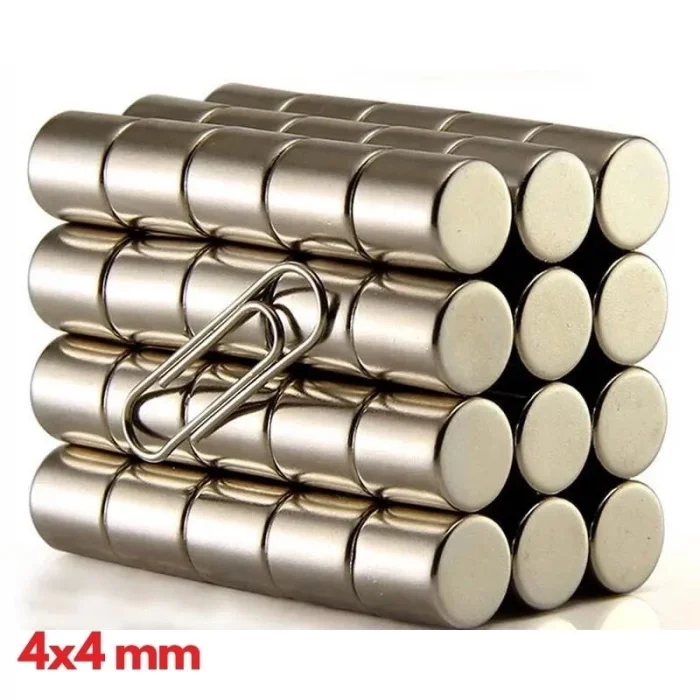 BUĞZ 20 Adet 4x4 mm Yuvarlak Neodyum Mıknatıs N35 Güçlü Magnet Nikel Kaplama