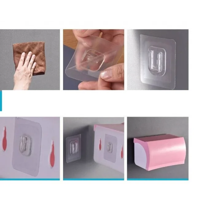 BUĞZ 20 Adet Şeffaf Çift Taraflı Yapışkanlı Geçmeli Klips Eşya Sabitleme Askısı