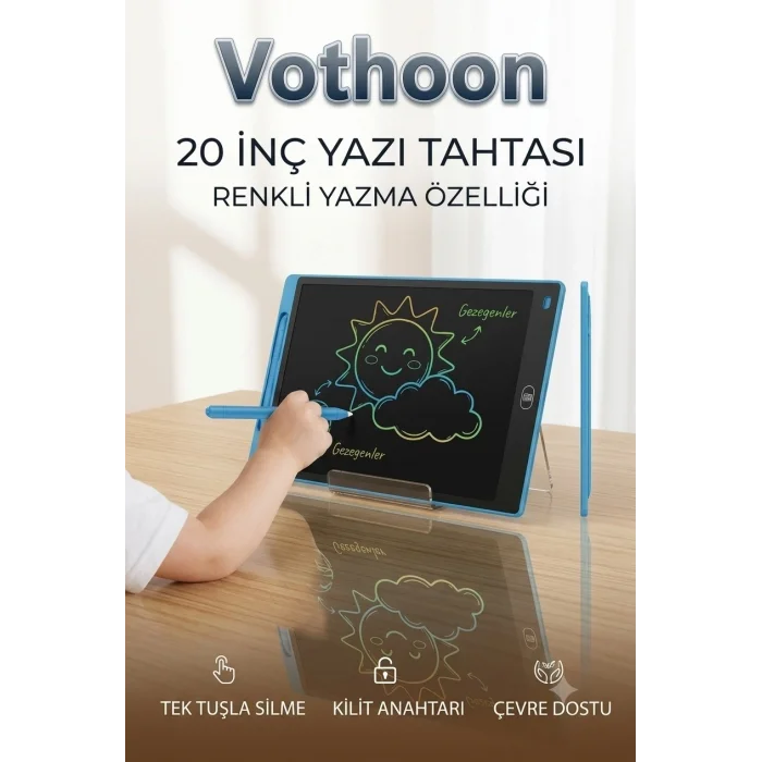 BUĞZ 20 Inc Renkli Lcd Grafik Dijital Kalemli Çizim Tableti Yazı Tahta Not Yazma Eğitim Tableti Mavi