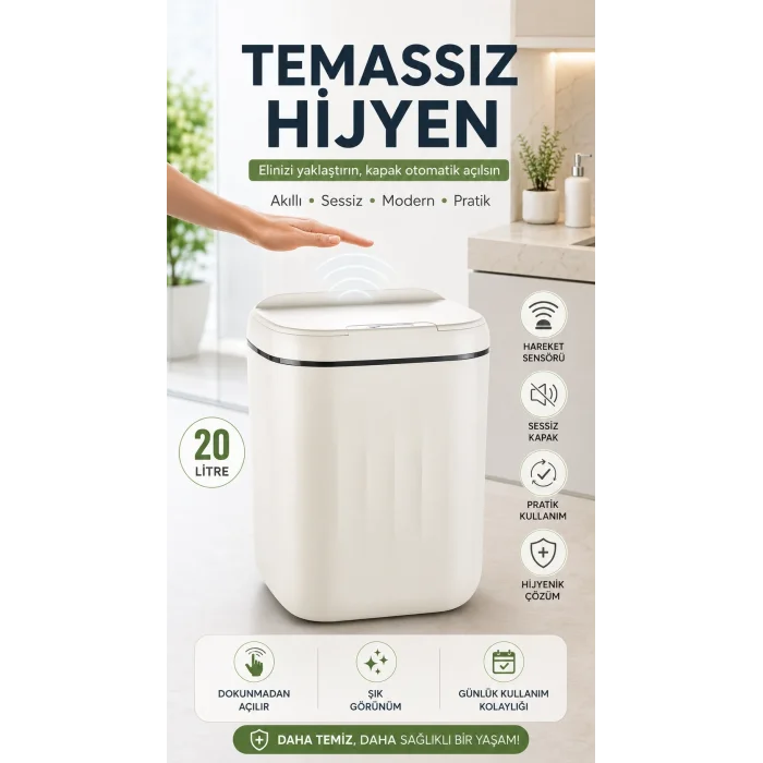 BUĞZ 20 Litre büyük Çöp Kovası Sensörlü Hareket Algılayan