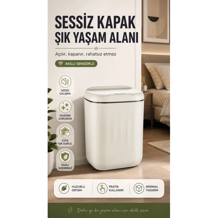BUĞZ 20 Litre Hacim Sensörlü Çöp Kutusu Hareket Algılayan Antibakteriyel