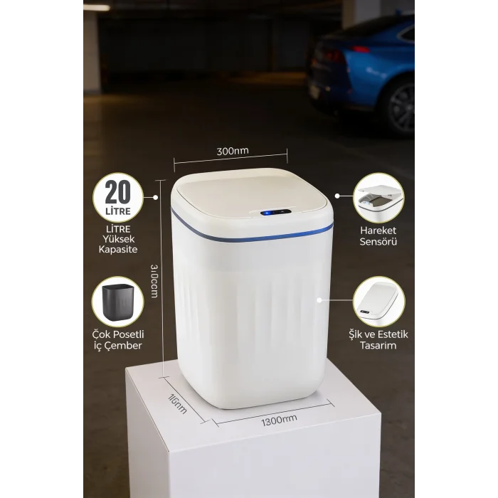 BUĞZ 20 Litre Hareket Sensörlü Akıllı Çöp Kovası Beyaz