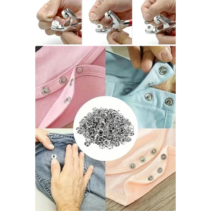 BUĞZ 200 Adet Paslanmaz Çelik Çıtçıt Ve Pense Seti Metal Çıt Çıt Makinesi ( BUĞZ )