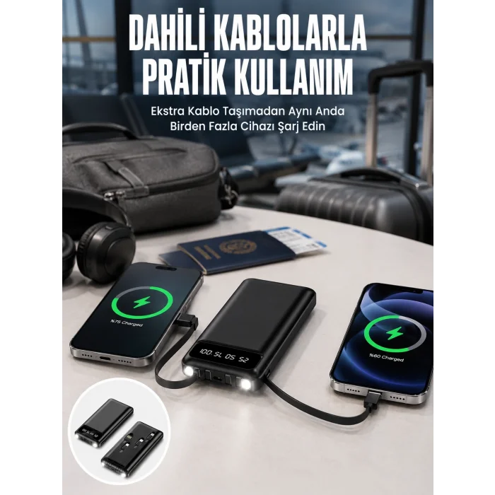 BUĞZ 20.000 Mah Led Işıklı LCD Ekran USB Girişli Type-C Lightning Powerbank Yeni Nesil