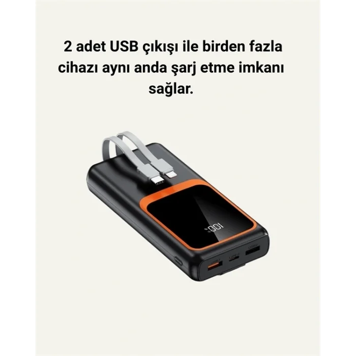  20000 mAh Powerbank | Çok Kablolu, Dijital Göstergeli, Yüksek Hızlı Şarj Cihazı