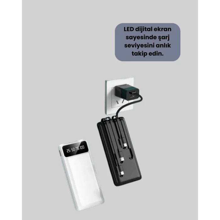 BUĞZ 20.000mAh PD Powerbank LED Işık LCD Ekran Dahili Kablo Çoklu Giriş Yeni Nesil - BUĞZ