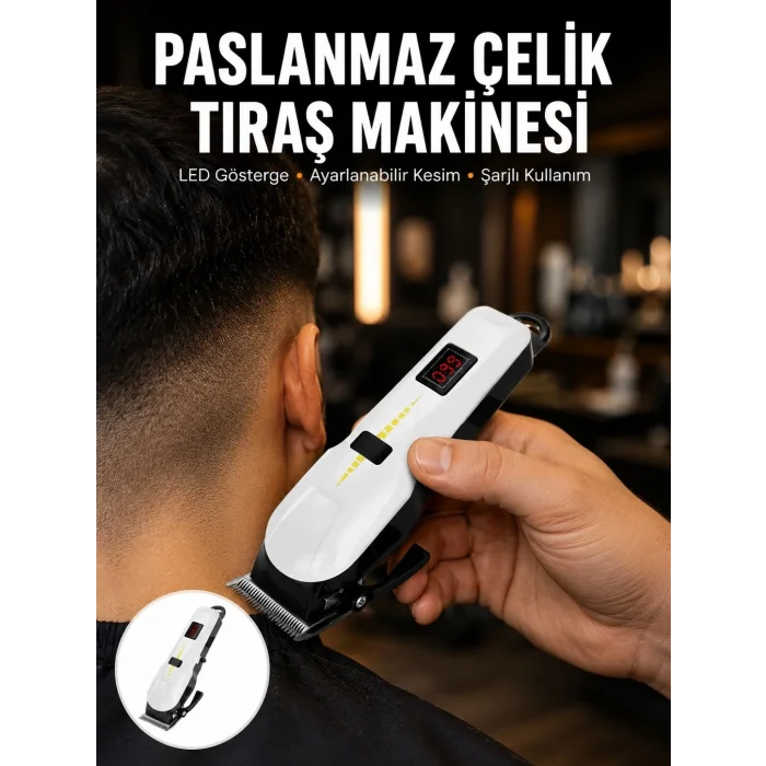 BUĞZ 2025 Model Şarjlı Dijital Saç Sakal Tıraş Makinesi Islak Kuru Kullanıma Uygun Yeni Nesil