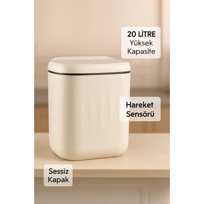  20L Sensörlü Akıllı Antibakteriyel Çöp Kovası Otomatik Kapaklı, Banyo Mutfak 4 Pil Yanında