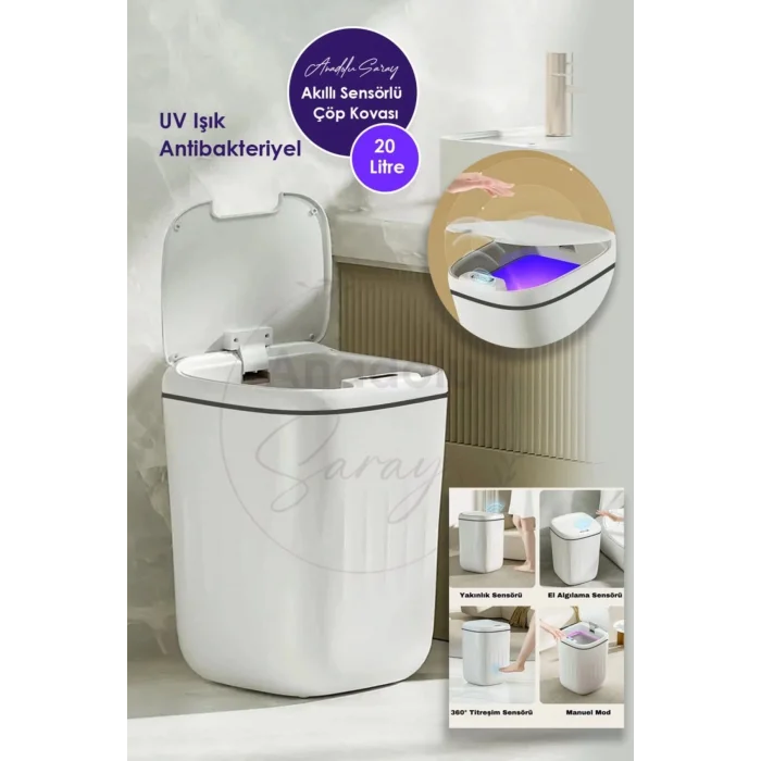  20L UV Işık Antibakteriyel Akıllı Koku Geçirmez Teknolojik Sensörlü Çöp Kovası Ofis Banyo Mutfak