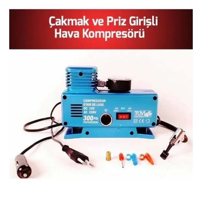 BUĞZ 220 Volt-12 Volt 250 Psi Geniş Uygulama Yelpazesi Kompresör Lastik Hava Şişirme Oto Pompası