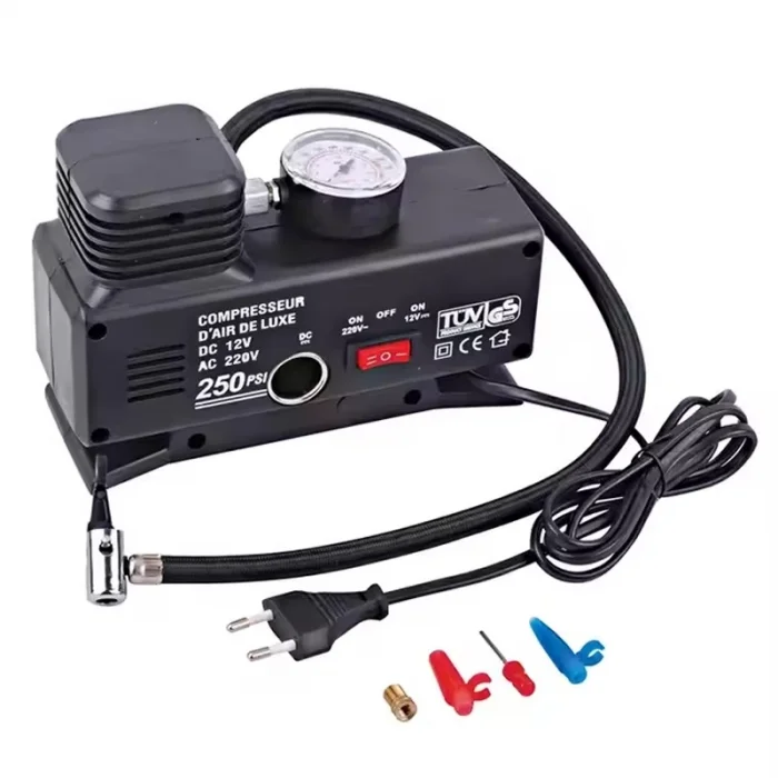 BUĞZ 220 Volt-12 Volt 250 Psi Psi Kompresör Lastik Hava Şişirme Oto Pompası Fişli Çakmaklıklı