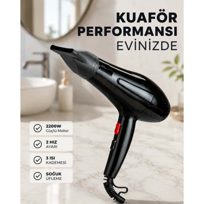 BUĞZ 2200W Saç Kurutma Makinesi Soğuk ve Sıcak Üfleme Fonksiyonlu