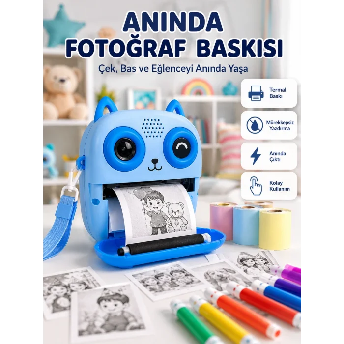 BUĞZ 2.4 IPS Ekranlı Çocuk Fotoğraf Makinesi HD Çekim ve Anında Baskı Keyfi