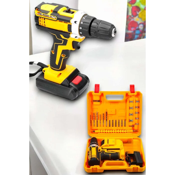 BUĞZ 24 Parça Çift Bataryalı Şarjlı Matkap Seti 24W Motor ve Otomatik Mil Kilitli Tasarım