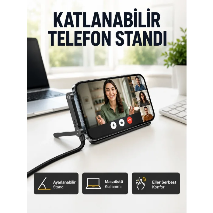 BUĞZ 240W Type-C to Type-C Telefon Stand Özellikli Şarj Kablosu