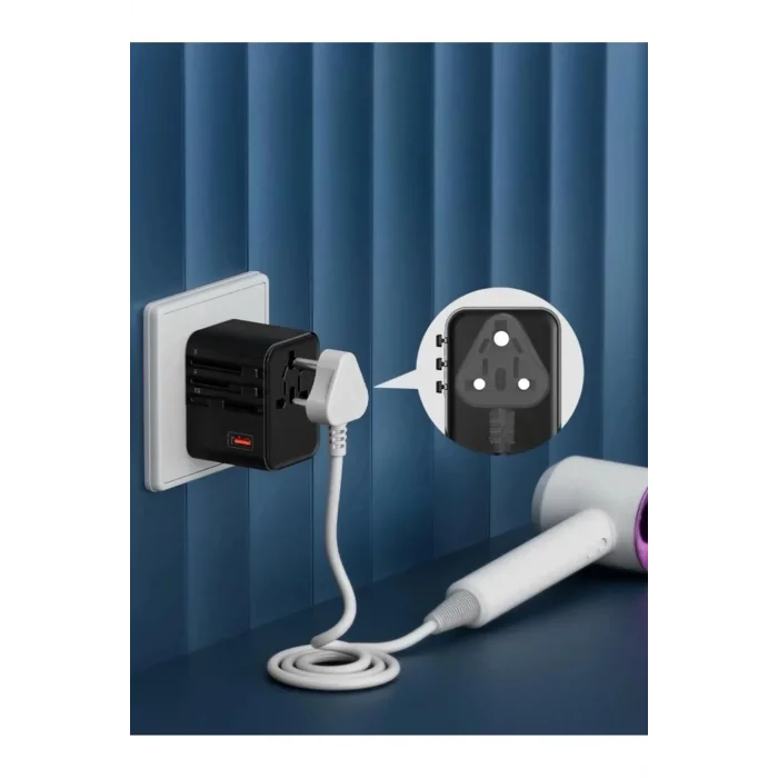 BUĞZ 25w Evrensel Seyahat Adaptörü, Eu/us/uk/au Priz Dönüştürücü, 1x Usb, 2x Type-c Hızlı Şarj