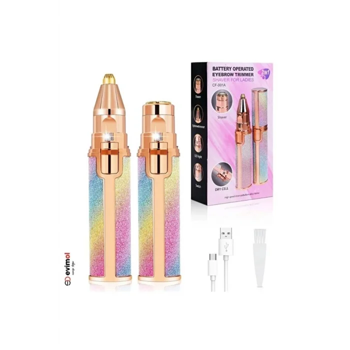 BUĞZ 2in1 USB Şarjlı Yüz ve Kaş Tüy Alıcı, Tahrişsiz Hassas Kesim ve Premium Simli Gövde