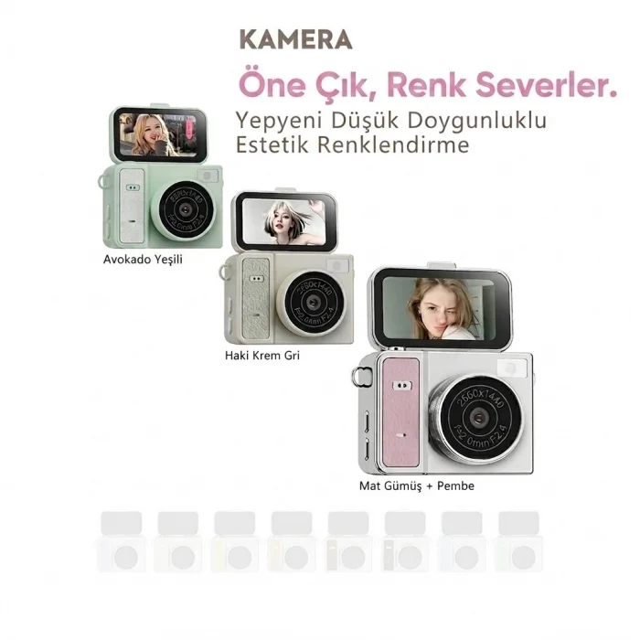 BUĞZ 2k Mini Dijital Retro Video Kamera Flaşlı Dijital Vlog Mini Fotoğraf Makinesi Türkçe Menü Bej