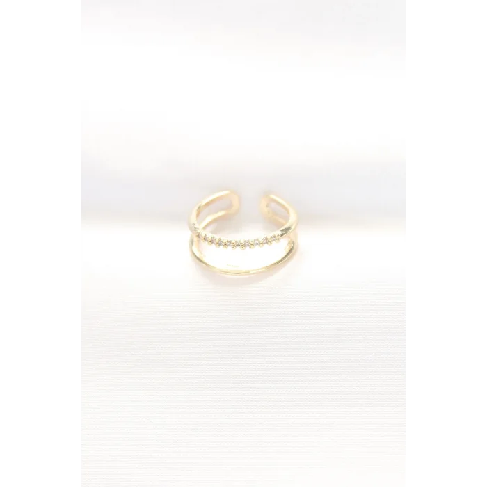 BUĞZ 2li Görünümlü Su Yolu Tasarımlı Gold Renk Ayarlanabilir Yüzük