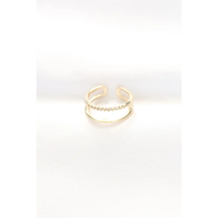 BUĞZ 2li Görünümlü Su Yolu Tasarımlı Gold Renk Ayarlanabilir Yüzük - Lisinya