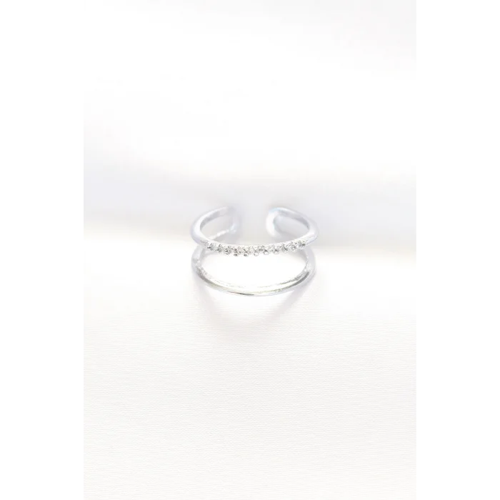 BUĞZ 2li Görünümlü Su Yolu Tasarımlı Silver Renk Ayarlanabilir Yüzük - Lisinya