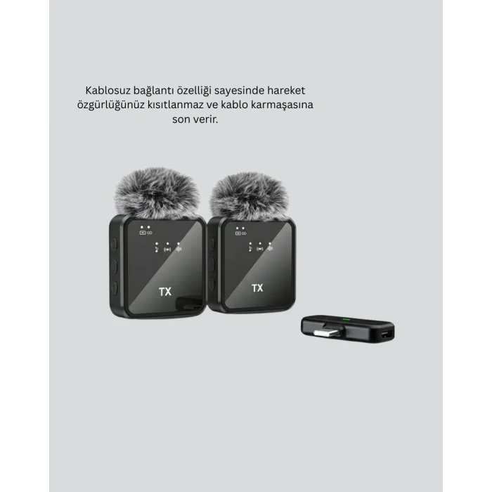 BUĞZ 2’li Kablosuz Yaka Mikrofonu Type-C ve Lightning Uyumlu Profesyonel Set