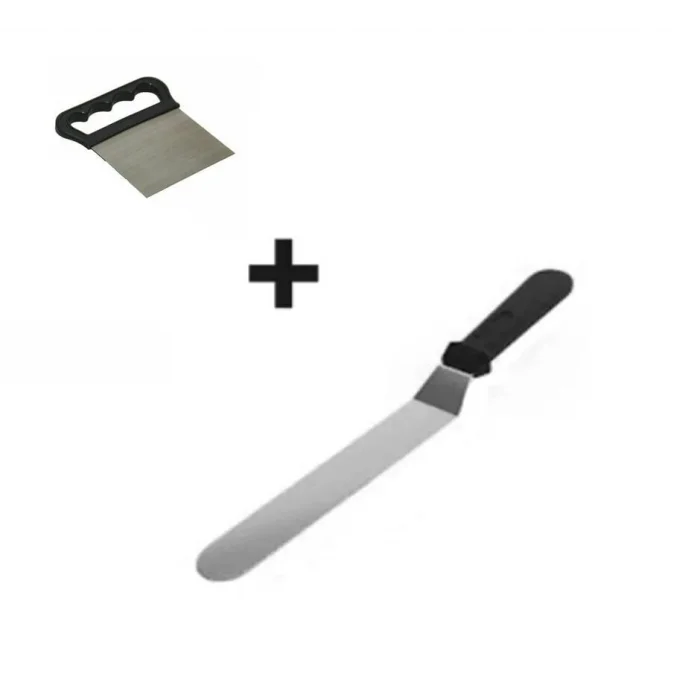BUĞZ 2li Set Hamur Şekillendirici Eğik Pasta Spatulası ve Metal Hamur Kesici Kazıyıcı Spatula