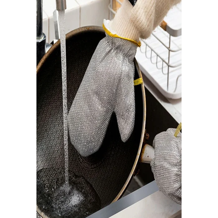 BUĞZ 2li Telli Bulaşık Eldiveni Su Geçirmez Kir Sökücü Tava Tencere Ovma Mutfak Banyo Temizlik Eldiveni