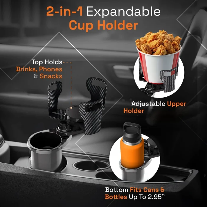 BUĞZ 2’si 1 Arada Ayarlanabilir Araç Bardak Tutucu, Genişleyebilir Üst Kısım 3”-6.2”, Şişe Adaptörü, Araba Organizatörü, Dayanıklı Taban, Ramblers Hydroflask Uyumlu, Modern Araç Düzenleyic