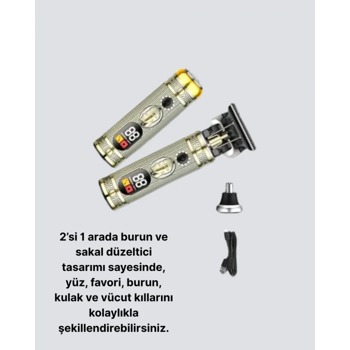 BUĞZ 2’si 1 Arada Saç ve Sakal Düzeltici Seti – T Bıçaklı, 8 Farklı Kılavuz Tarağı