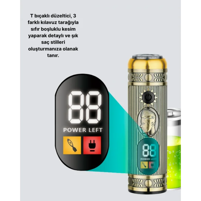 BUĞZ 2’si 1 Arada Saç ve Sakal Düzeltici Seti – T Bıçaklı, 8 Farklı Kılavuz Tarağı