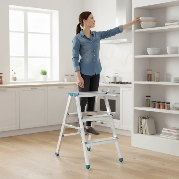 BUĞZ 3+3 Çift Basamaklı Alüminyum Metal Merdiven