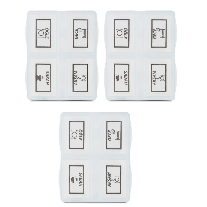 BUĞZ 3 Adet - 4 Bölmeli Günlük İlaç Saklama Kutusu