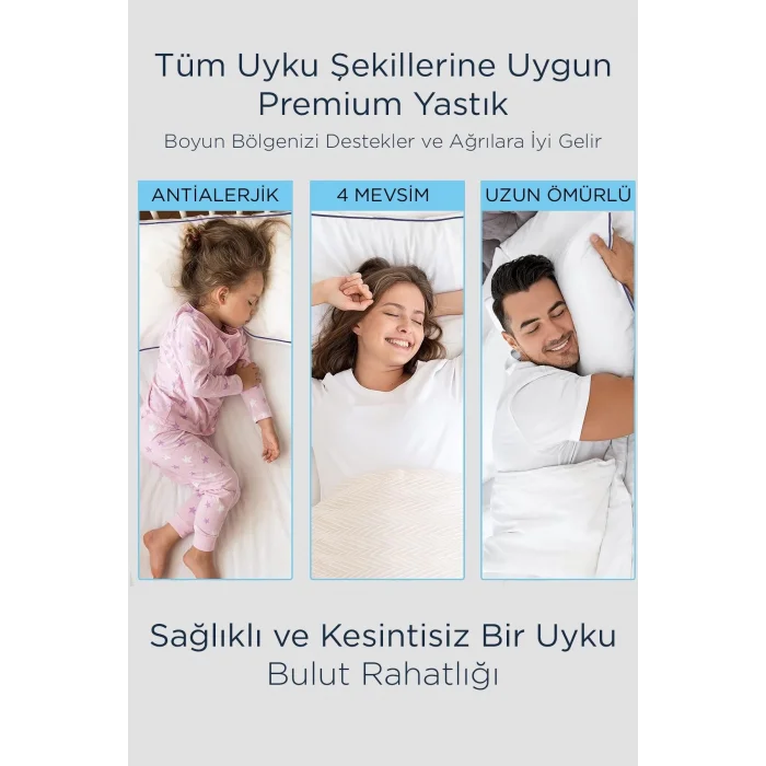  3 Adet 50x70cm Nano Jel Lüks Yastık | 1200gr Anti-alerjik Pamuklu Yastık Seti 3lü