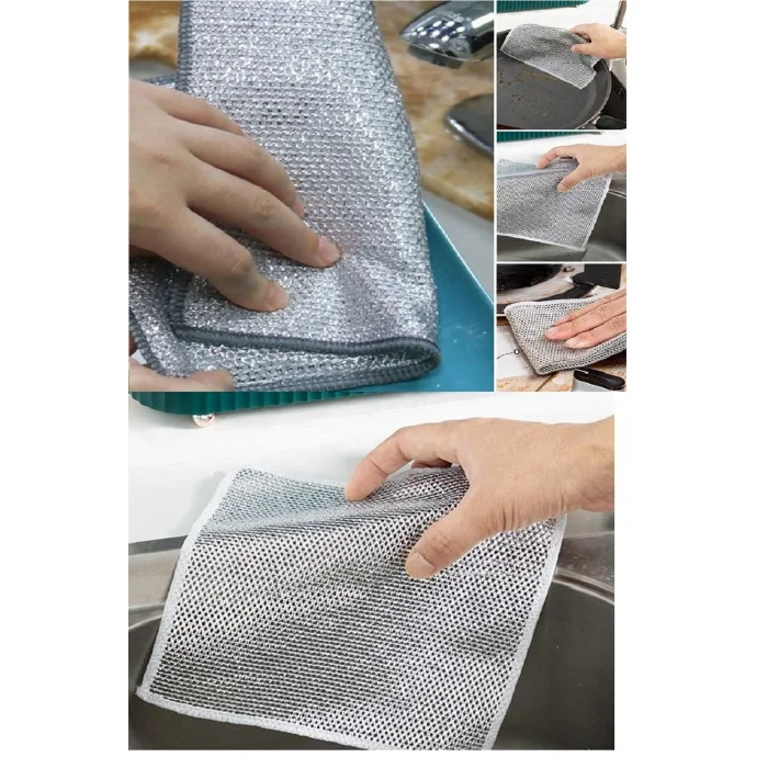 BUĞZ 3 Adet Çok Fonksiyonlu Çizmeyen Tel Bulaşık Bezi Bulaşık Havlusu Bulaşık Temizlik Ovma Bezi