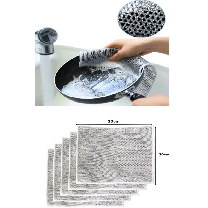 BUĞZ 3 Adet Çok Fonksiyonlu Çizmeyen Tel Bulaşık Bezi Bulaşık Havlusu Bulaşık Temizlik Ovma Bezi