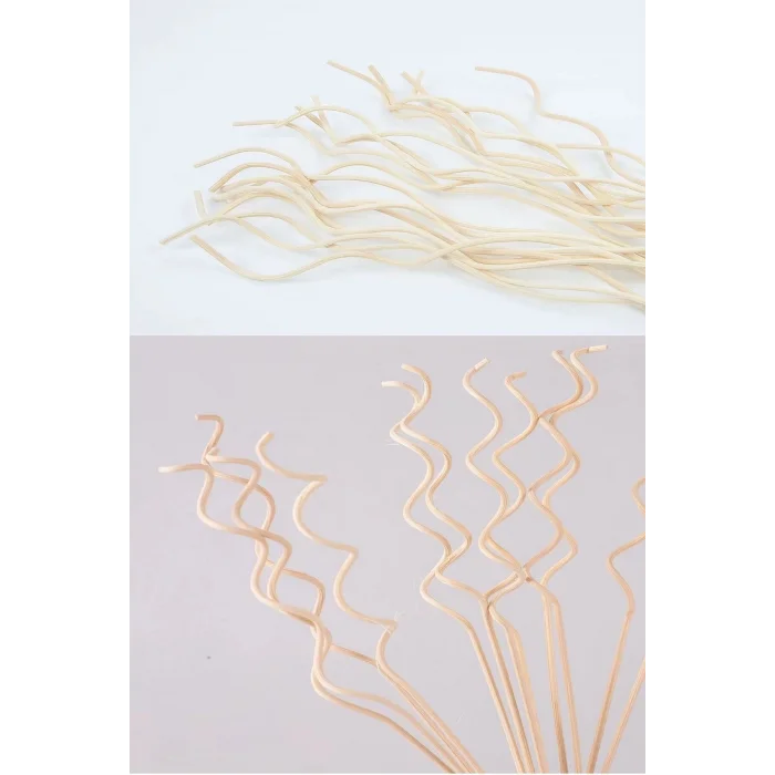 BUĞZ 3 Adet Dalgalı Model Aromaterapi Dağıtıcı Rattan Sopa- Ev Dekor Şişe - Koku Yağı Ahşap Difüzör Çubuk