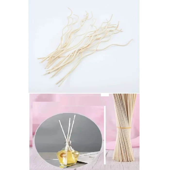 BUĞZ 3 Adet Dalgalı Model Aromaterapi Dağıtıcı Rattan Sopa- Ev Dekor Şişe - Koku Yağı Ahşap Difüzör Çubuk