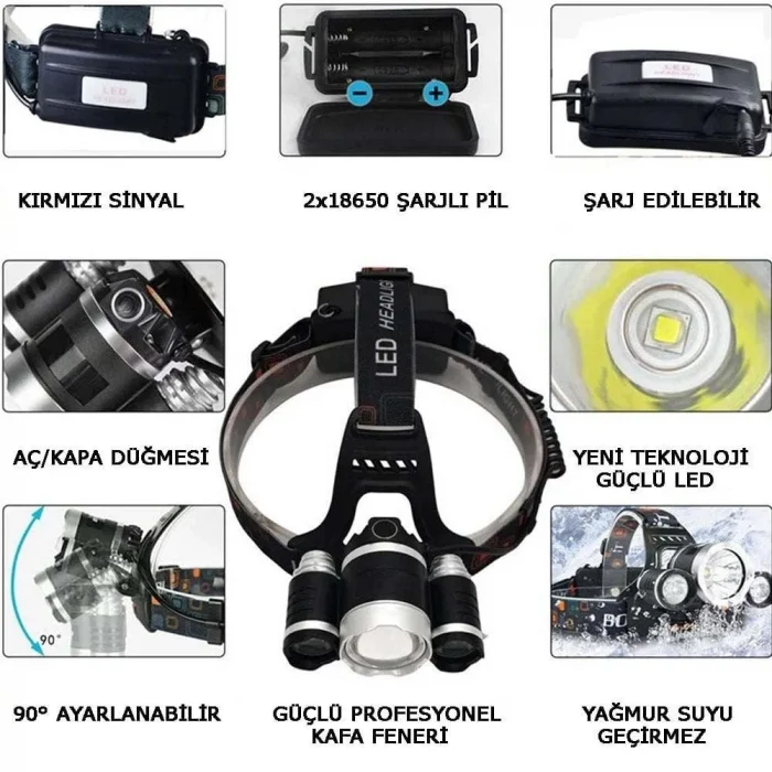 BUĞZ 3 Başlıklı Şarjlı Kafa Feneri Wt-256