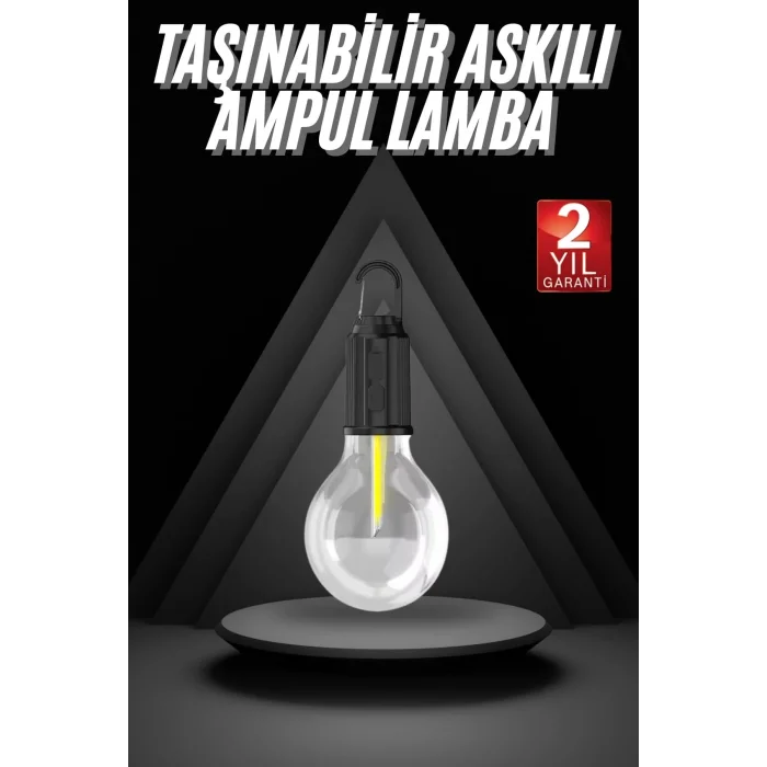  3 Farklı Mod LEDli Şarjlı Asma Kancalı Kamp Lambası Taşınabilir Ampul