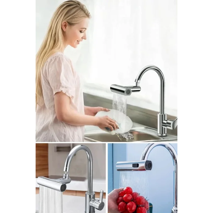 BUĞZ 3 Farklı Modlu Çok Amaçlı Musluk Adaptörü Evrensel Musluk Başlığı Şelale Musluk