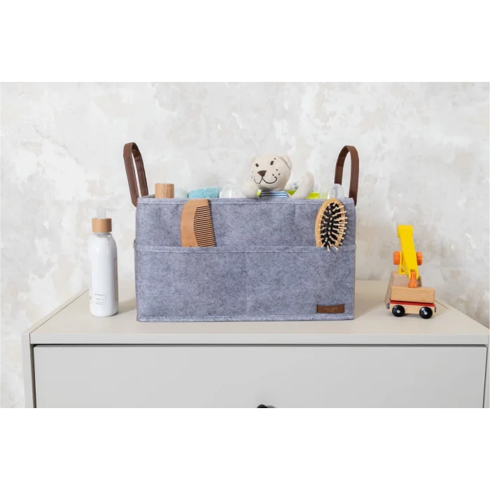  3 Gözlü Deri Şeritli Çok Amaçlı Düzenleyici Organizer Kutu Keçe Sepet 03860